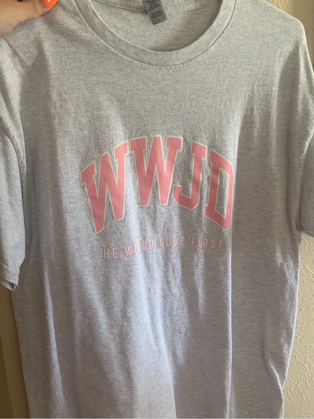 WWJD Graphic Tee - Light Gray & Pink